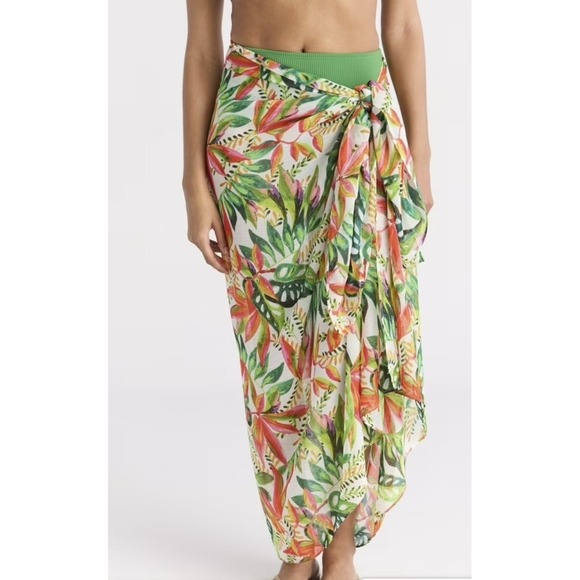 Tropical Floral Sarong Maxi Cover Up Swim Beach Pool Resort Vacation - Picture 4 of 4